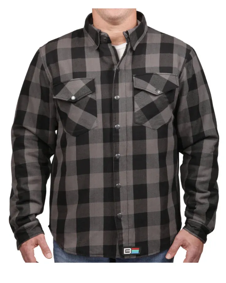 Bohn Kevlar Men's Flannel Riding Shirt – Grey + Black Plaid - Image 3