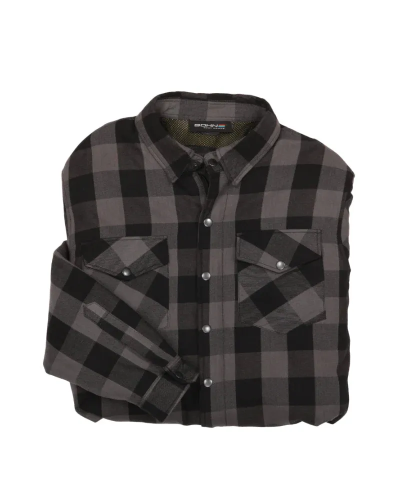 Bohn Kevlar Men's Flannel Riding Shirt – Grey + Black Plaid - Image 4