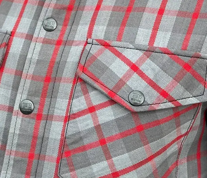 Bohn Kevlar Men's Flannel Riding Shirt – Red + Grey Plaid - Image 3