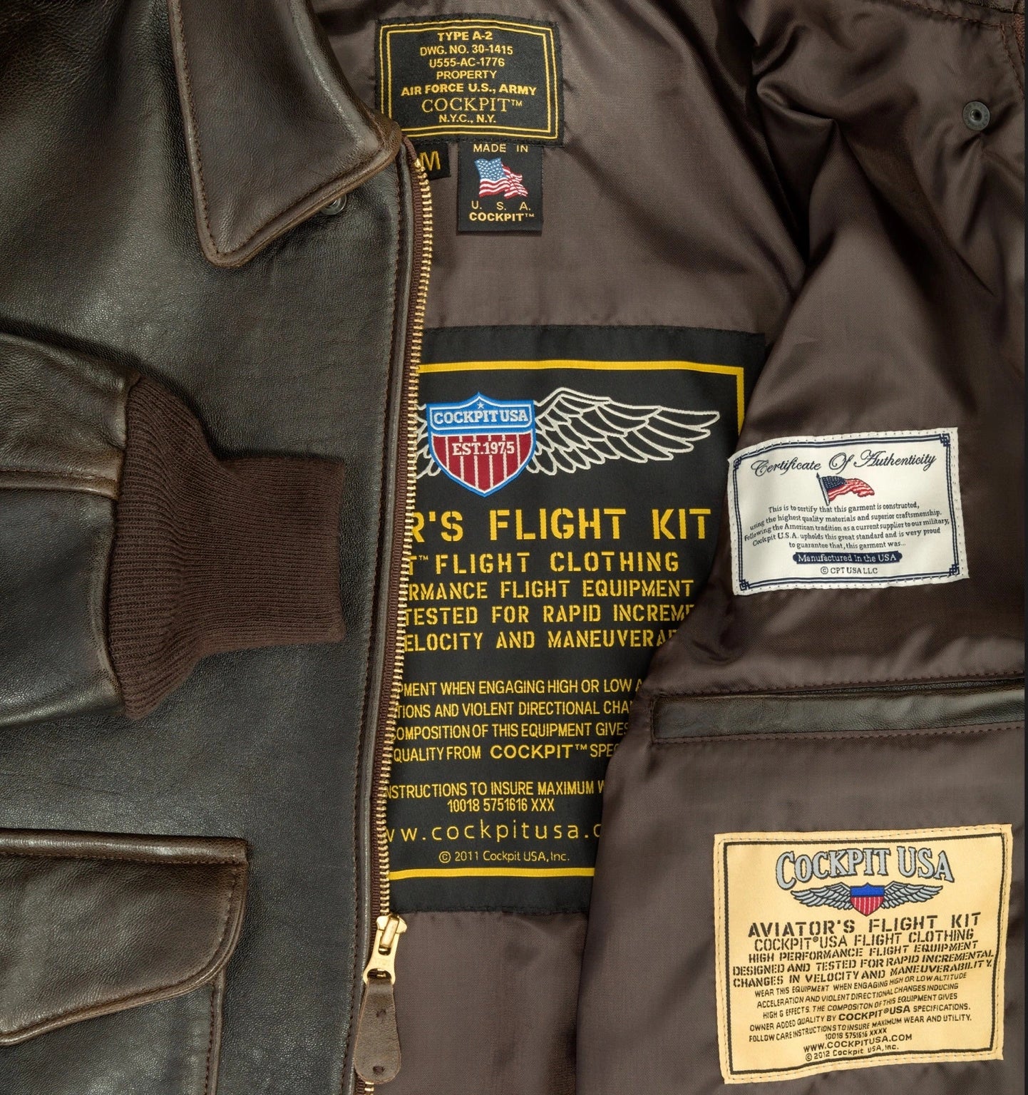 Cockpit USA Mens 100 Mission A-2 Lambskin Leather Flight Jacket - Image 5