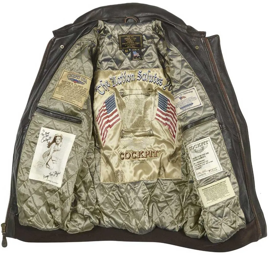 Cockpit USA Men's Antique Lambskin Leather A-2 Flight Jacket - Brown - Image 4