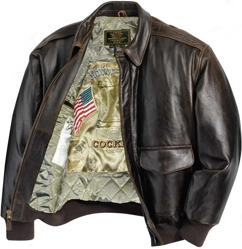 Cockpit USA Men's Antique Lambskin Leather A-2 Flight Jacket - Brown - Image 5