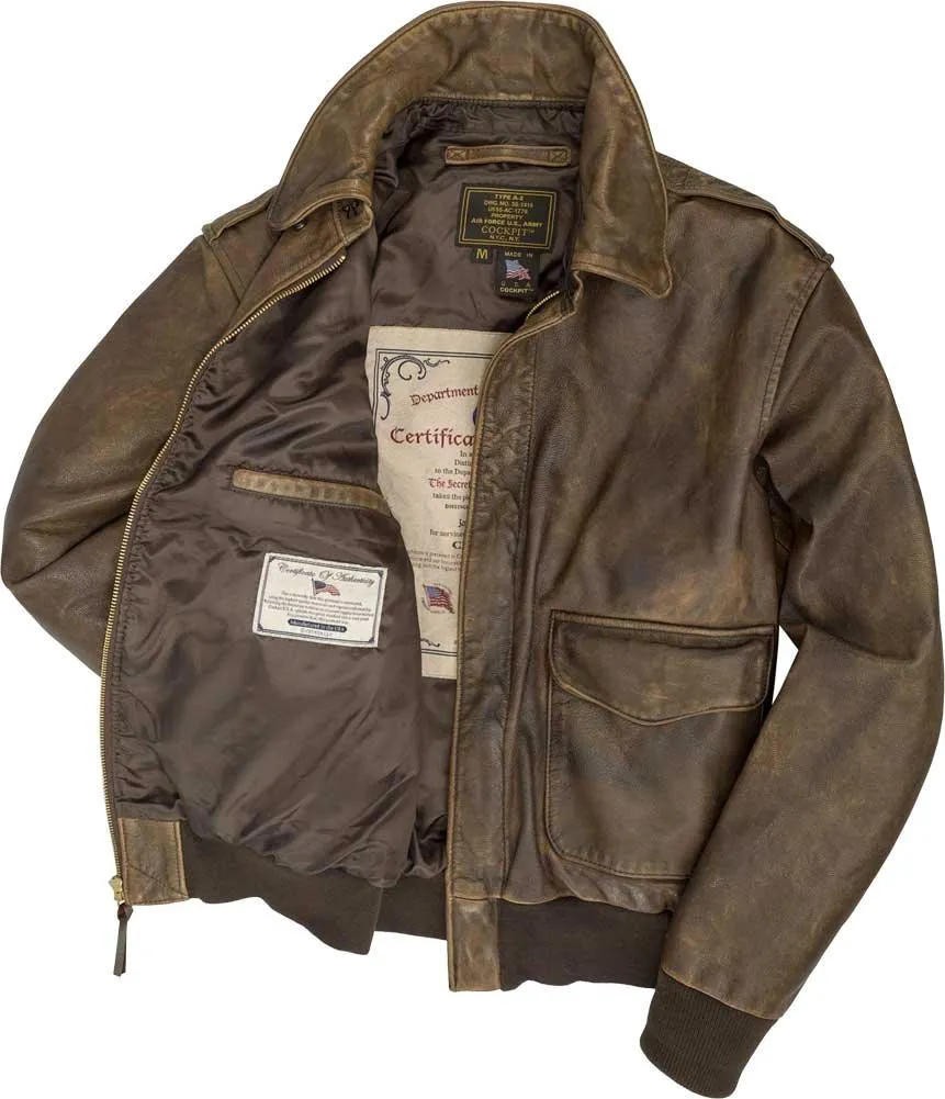 Cockpit USA Mens Mustang Vintage A-2 Leather Flight Jacket | Made In USA - Image 3