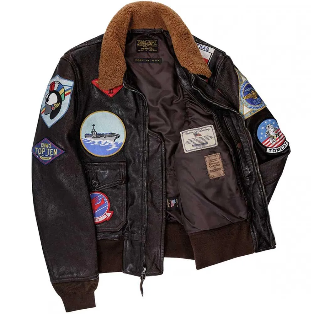 Cockpit USA Men’s Top Gun Maverick G-1 Leather Flight Jacket | Official U.S. Navy Goatskin Bomber – Made in USA - Image 4