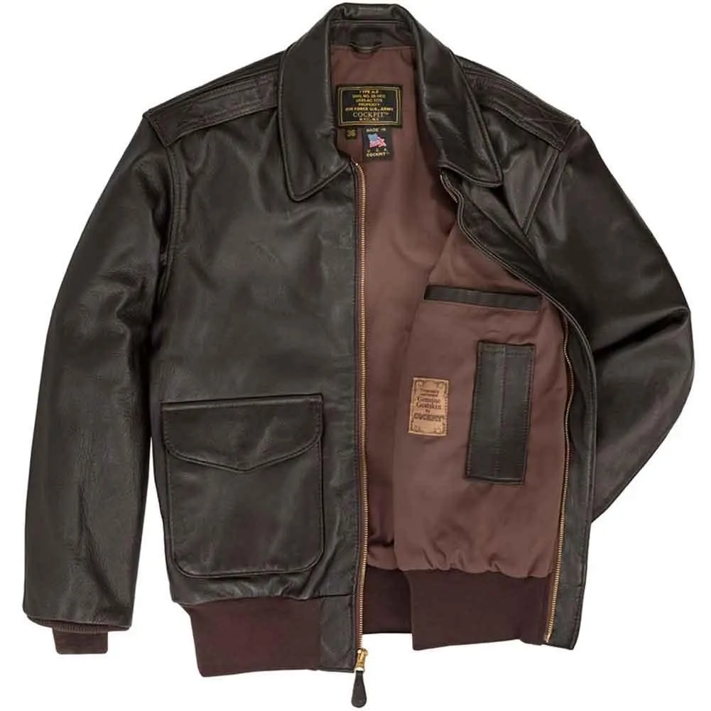 Cockpit USA Men's USAF Goatskin A-2 Flight Jacket - Brown - Image 4