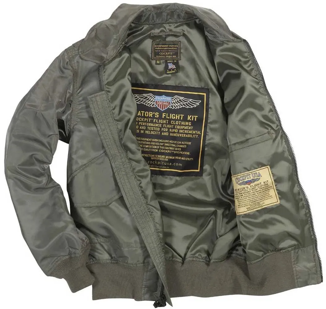 Size: 3XL Cockpit USA Mens USN Fighter Weapons Nylon Flight Jacket - Sage - Final Sale Ships Same Day - Image 3