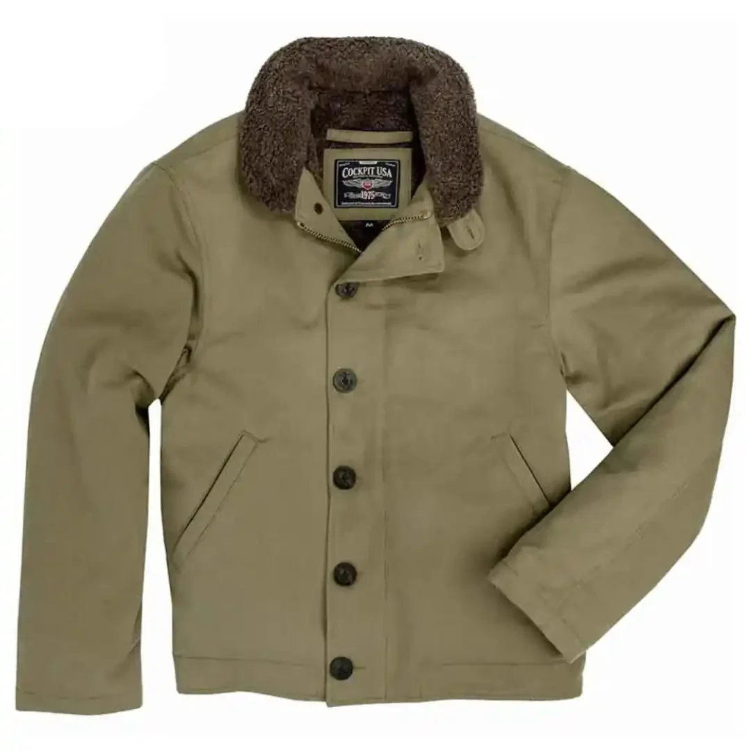 Cockpit USA Men's USN N1 Bedford Cord Deck Jacket (Colors: Navy & Sage) - Image 4