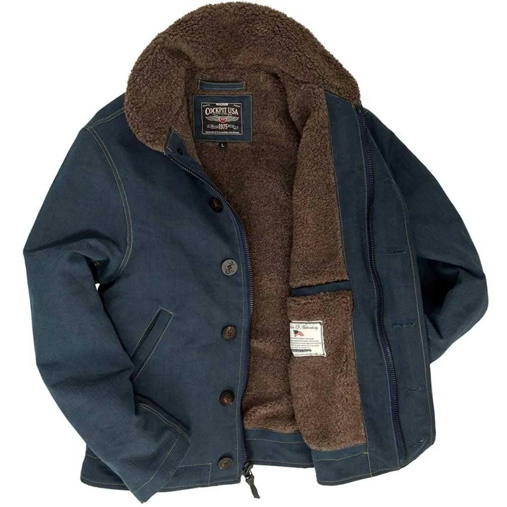 Cockpit USA Men's USN N1 Bedford Cord Deck Jacket (Colors: Navy & Sage) - Image 5