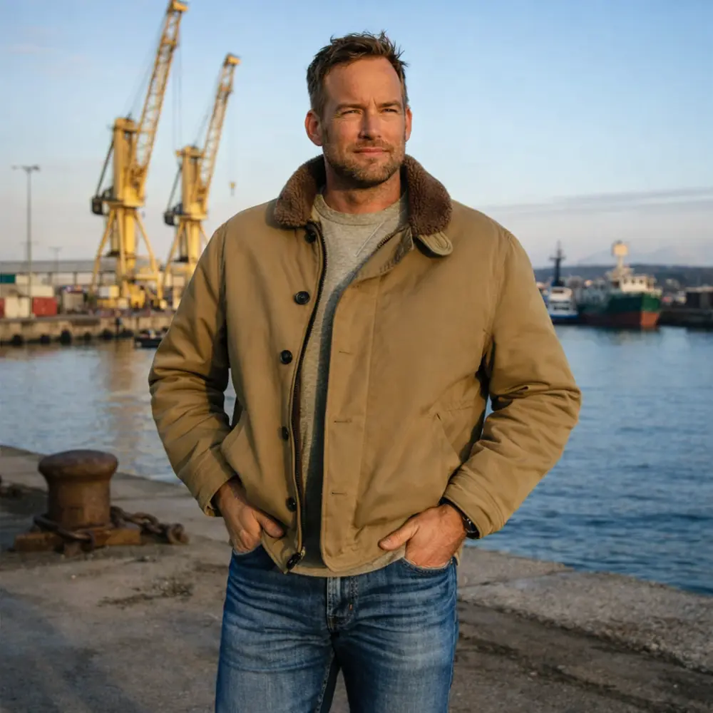 Cockpit USA Men's USN N1 Bedford Cord Deck Jacket (Colors: Navy & Sage) - Image 9