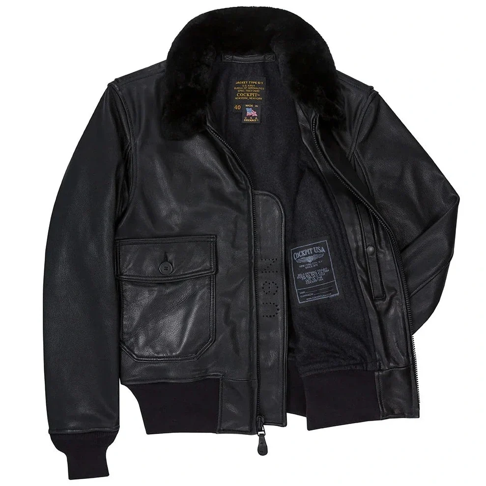 Cockpit USA Mens USN Submariner G-1 Leather Flight Jacket (Black) - Image 4