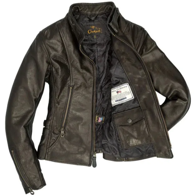 Cockpit USA Women's Cafe Racer Leather Motocross Jacket - Image 4