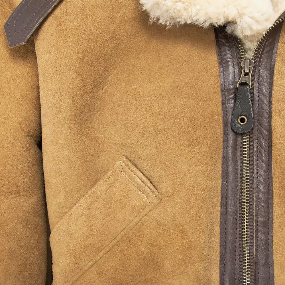 Cockpit USA Women's Hooded B-3 Sheepskin Bomber Jacket (Black,Tan or Brown) - Image 10