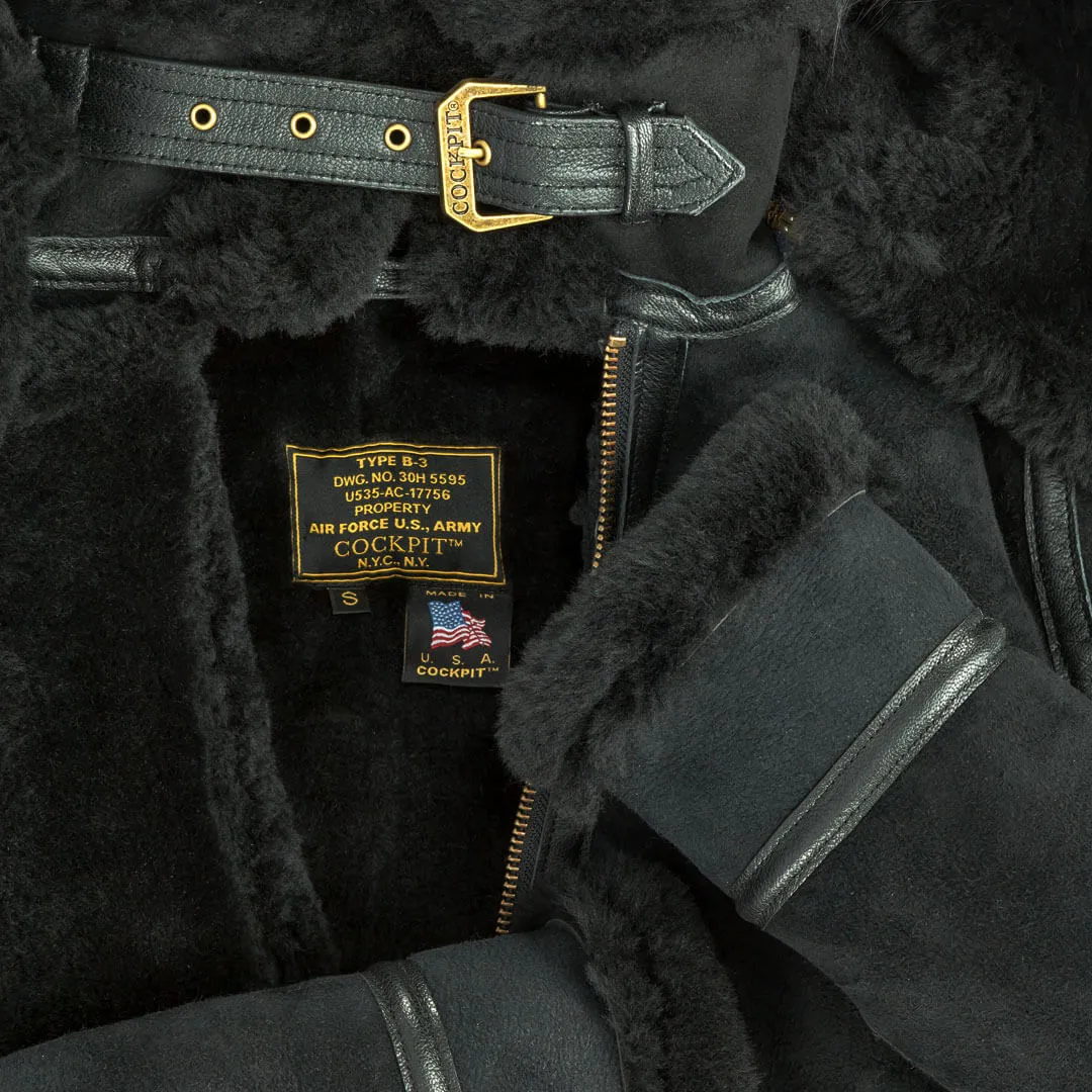 Cockpit USA Women's Hooded B-3 Sheepskin Bomber Jacket (Black,Tan or Brown) - Image 5