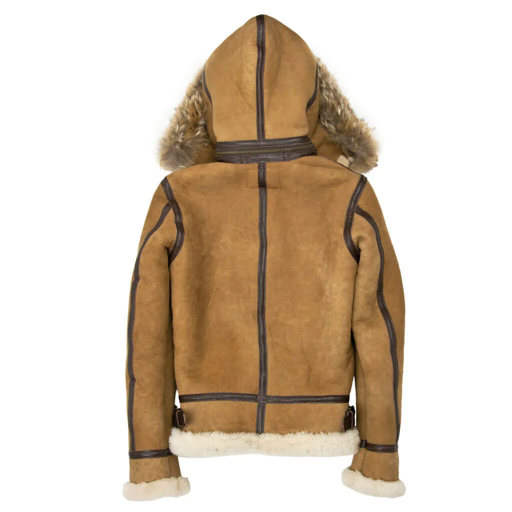 Cockpit USA Women's Hooded B-3 Sheepskin Bomber Jacket (Black,Tan or Brown) - Image 9
