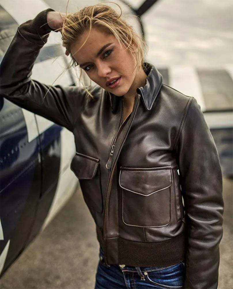 Cockpit USA Women’s WASP A-2 Lambskin Leather Flight Jacket — Classic WWII A-2 Style - Image 4