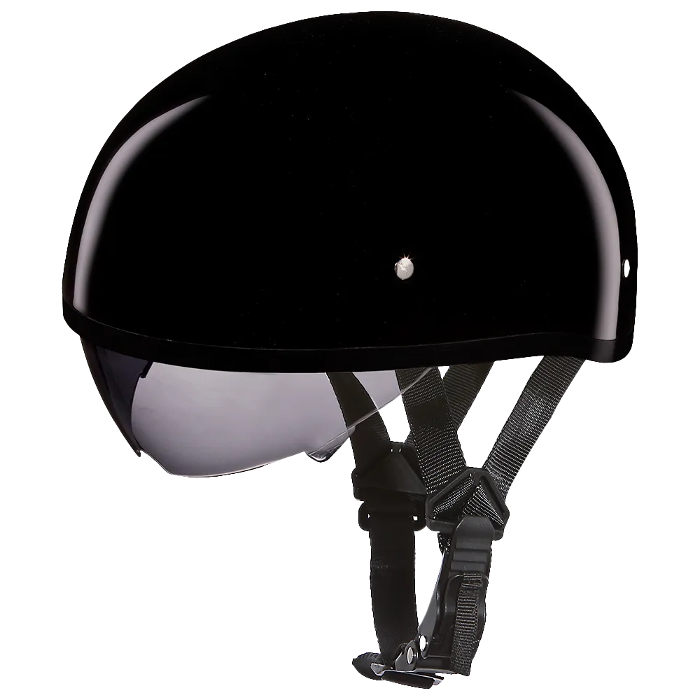 D.O.T. Daytona Skull Cap W/ Inner Shield- Hi-Gloss Black