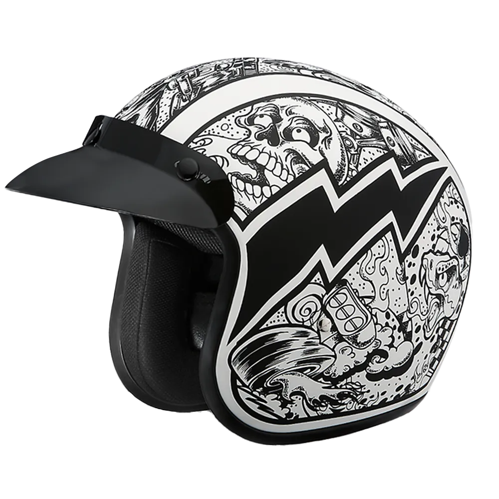 Daytona Cruiser Open Face Motorcycle Helmet - Visor & Graphics - Graffiti | DOT Approved