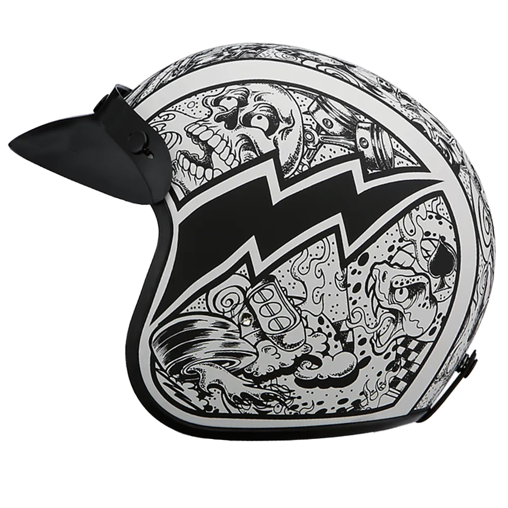 Daytona Cruiser Open Face Motorcycle Helmet - Visor & Graphics - Graffiti | DOT Approved - Image 5
