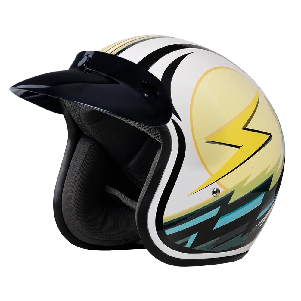 Daytona Cruiser Open Face Motorcycle Helmet - Visor & Graphics - Lightning | DOT Approved - Image 2