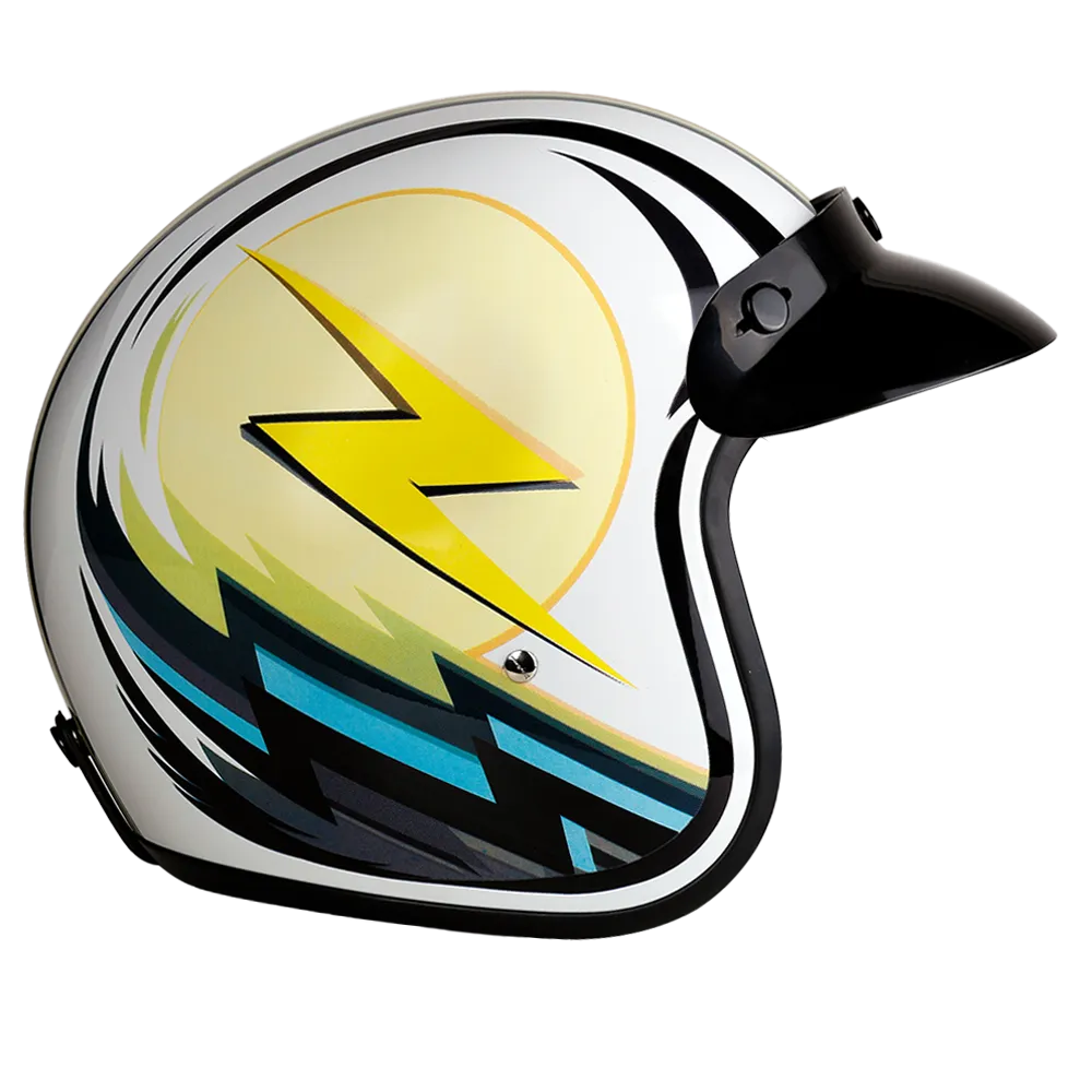 Daytona Cruiser Open Face Motorcycle Helmet - Visor & Graphics - Lightning | DOT Approved - Image 3