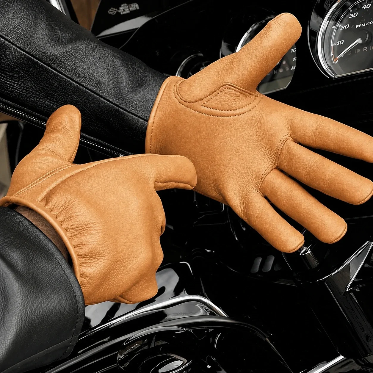 Tan Short Wrist Deerskin Gloves - Image 2