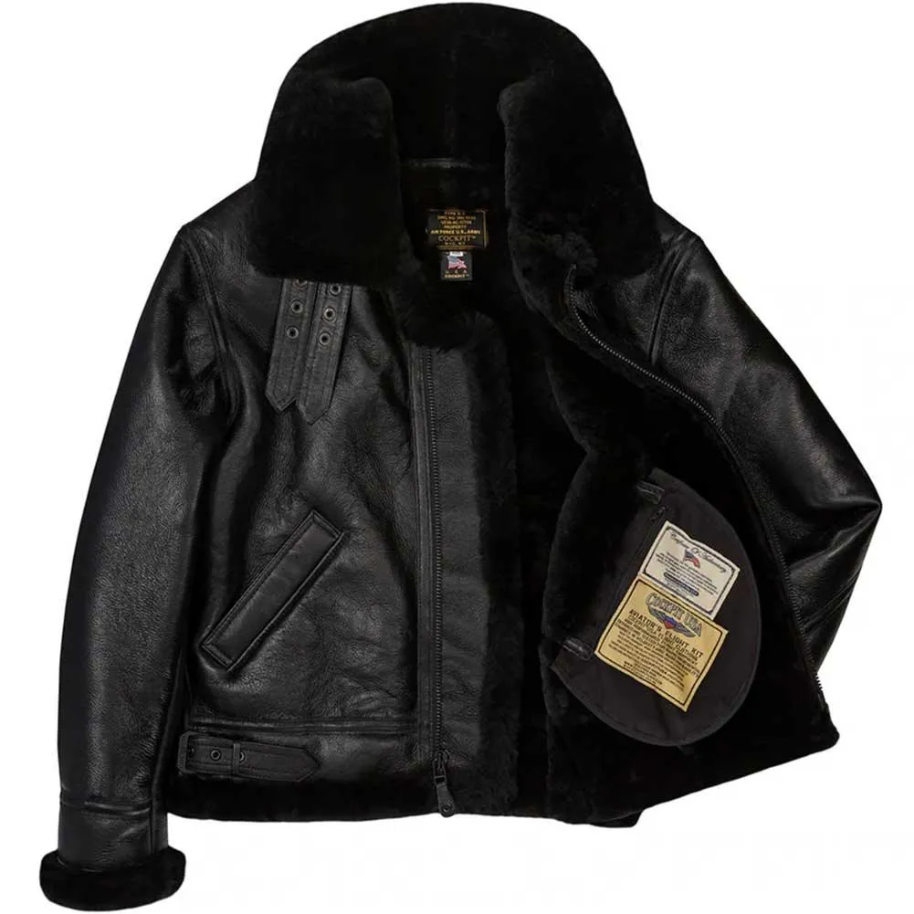 Size: 34 Cockpit USA Men's Black B-3 Sheepskin Bomber Jacket - Final Sale Ships Same Day - Image 4