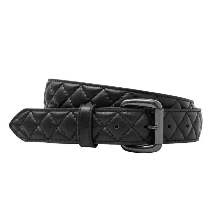 Women's Diamond Stitched Genuine Cowhide Leather Belt 1.5"