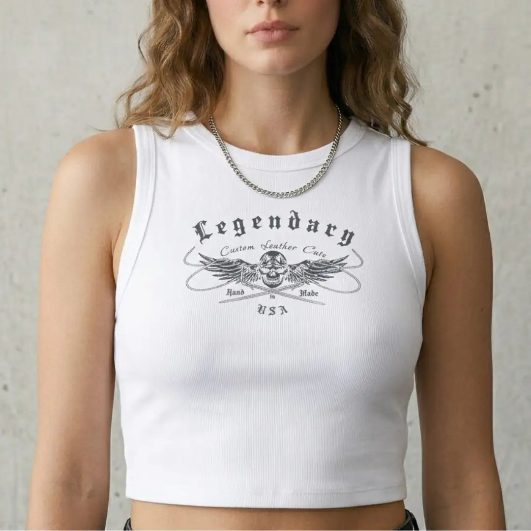 Womens Legendary Baby Ribbed Cropped Tank Top - Custom Cuts logo - Image 2